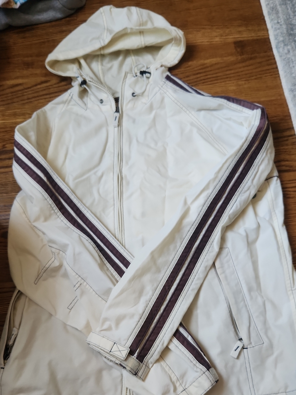 GAP Cream Hooded Windbreaker with Brown Stripes
